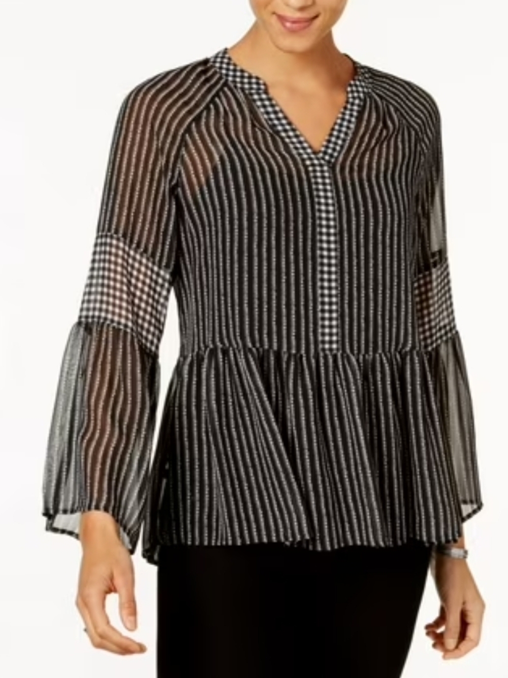 Style & Co. Semi-Sheer Black and White Mixed Print Tunic